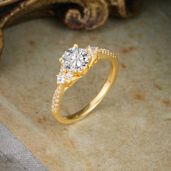 Round Cut Lab Diamond Classic Side Stone Wedding Engagement Ring