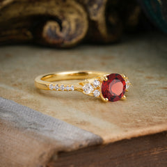 Round Cut Garnet Classic Side Stone Wedding Engagement Ring