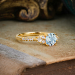 Round Cut Aquamarine Classic Side Stone Wedding Engagement Ring