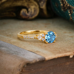 Round Cut Aquamarine Classic Side Stone Wedding Engagement Ring