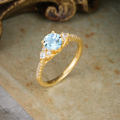 Round Cut Aquamarine Classic Side Stone Wedding Engagement Ring