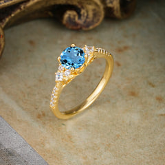 Round Cut Aquamarine Classic Side Stone Wedding Engagement Ring