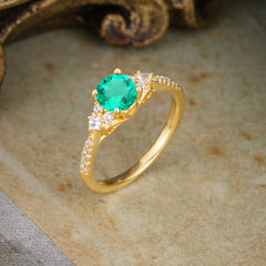 Round Cut Emerald Classic Side Stone Wedding Engagement Ring