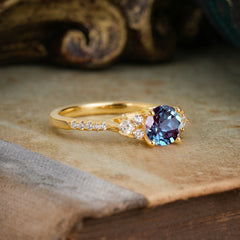 Round Cut Alexandrite Classic Side Stone Wedding Engagement Ring