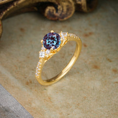 Round Cut Alexandrite Classic Side Stone Wedding Engagement Ring