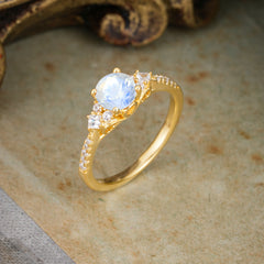 Round Cut Moonstone Classic Side Stone Wedding Engagement Ring