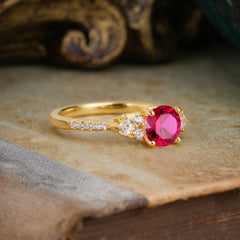 Round Cut Ruby Classic Side Stone Wedding Engagement Ring