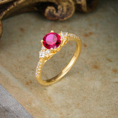 Round Cut Ruby Classic Side Stone Wedding Engagement Ring