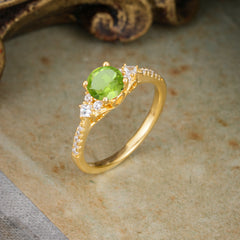 Round Cut Peridot Classic Side Stone Wedding Engagement Ring