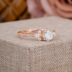 Round Cut Moissanite Cluster Engagement Ring Six Prong Setting