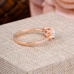 Round Cut Moissanite Cluster Engagement Ring Six Prong Setting