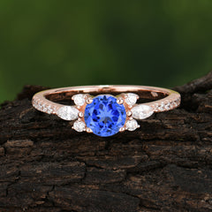 Round Cut Sapphire Cluster Engagement Ring 6-Prong Setting