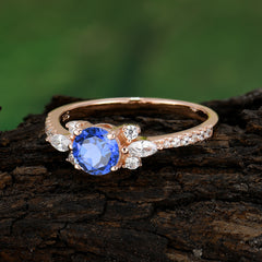 Round Cut Sapphire Cluster Engagement Ring 6-Prong Setting