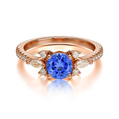 Round Cut Sapphire Cluster Engagement Ring 6-Prong Setting