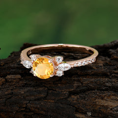 Round Cut Citrine Cluster Engagement Ring Six Prong Setting