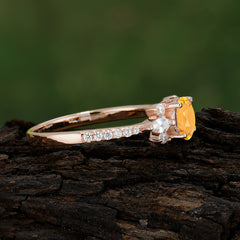 Round Cut Citrine Cluster Engagement Ring Six Prong Setting