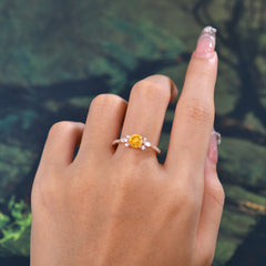 Round Cut Citrine Cluster Engagement Ring Six Prong Setting