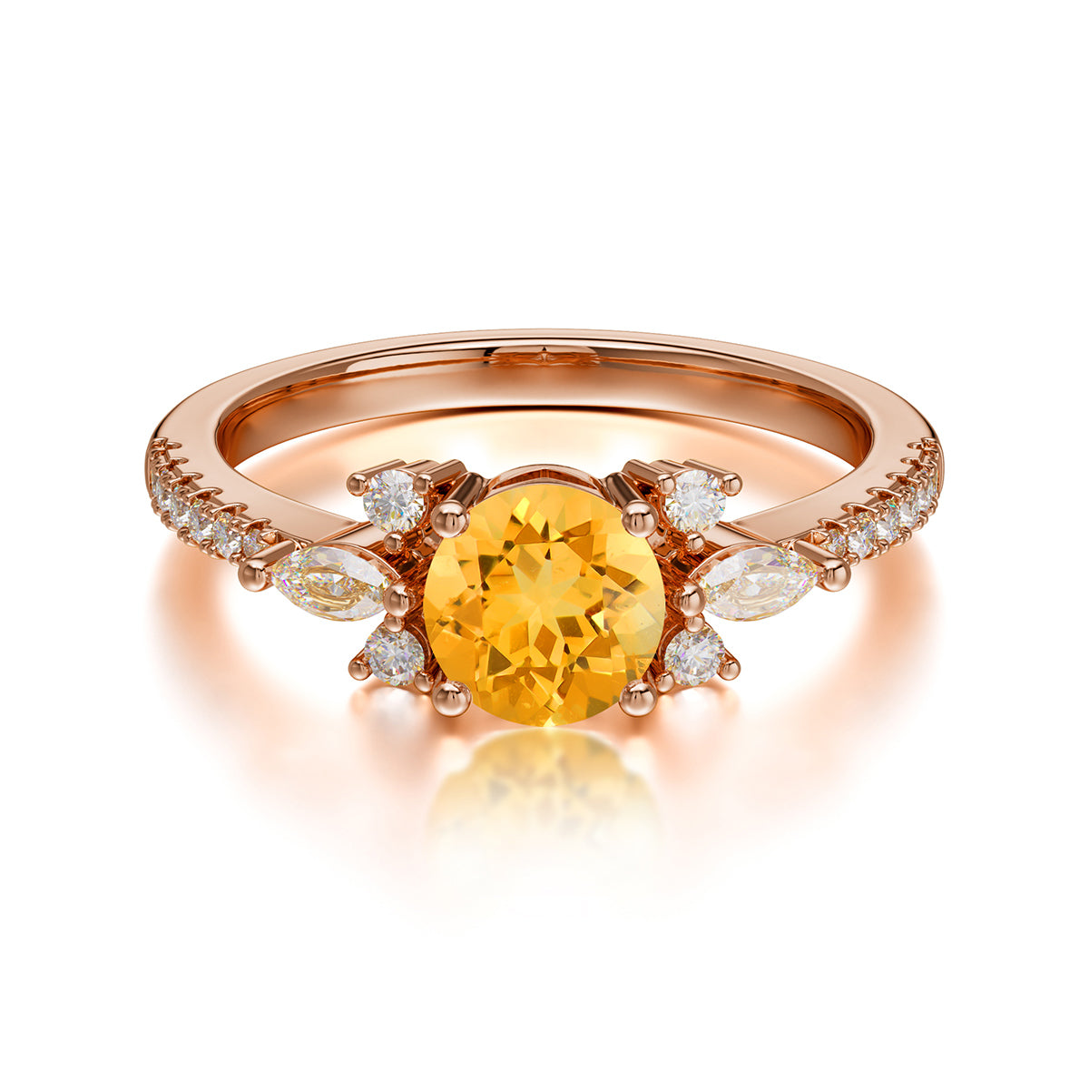 Round Cut Citrine Cluster Engagement Ring Six Prong Setting