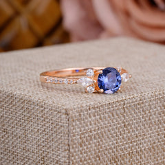 Round Cut Tanzanite Cluster Engagement Ring 6-Prong Setting