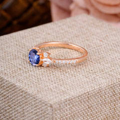 Round Cut Tanzanite Cluster Engagement Ring 6-Prong Setting