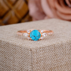Round Cut Turquoise Cluster Engagement Ring 6-Prong Setting