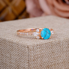 Round Cut Turquoise Cluster Engagement Ring 6-Prong Setting