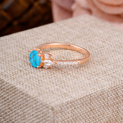 Round Cut Turquoise Cluster Engagement Ring 6-Prong Setting