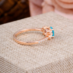 Round Cut Turquoise Cluster Engagement Ring 6-Prong Setting