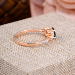 Round Cut Black Rutilated Quartz Cluster Engagement Ring 6-Prong Setting