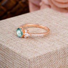 Round Cut Moss Agate Cluster Engagement Ring Six Prong Setting