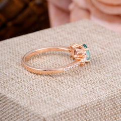 Round Cut Moss Agate Cluster Engagement Ring Six Prong Setting