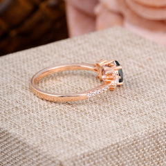 Round Cut Black Onyx Cluster Engagement Ring 6-Prong Setting