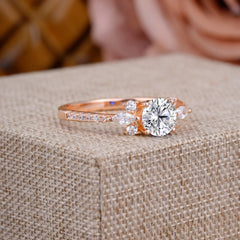 Round Cut Lab Diamond Cluster Engagement Ring 6-Prong Setting