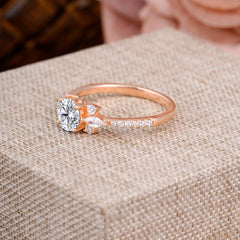 Round Cut Lab Diamond Cluster Engagement Ring 6-Prong Setting