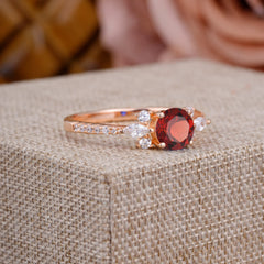 Round Cut Garnet Cluster Engagement Ring 6-Prong Setting