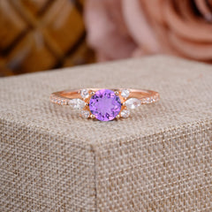Round Cut Amethyst Cluster Engagement Ring 6-Prong Setting