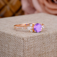 Round Cut Amethyst Cluster Engagement Ring 6-Prong Setting