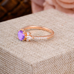 Round Cut Amethyst Cluster Engagement Ring 6-Prong Setting