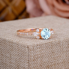 Round Cut Aquamarine Cluster Engagement Ring 6-Prong Setting