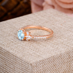 Round Cut Aquamarine Cluster Engagement Ring 6-Prong Setting