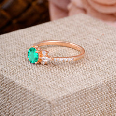 Round Cut Emerald Cluster Engagement Ring 6-Prong Setting