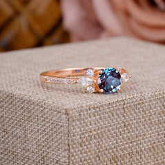 Round Cut Alexandrite Cluster Engagement Ring Six Prong Setting