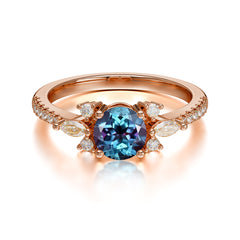Round Cut Alexandrite Cluster Engagement Ring Six Prong Setting
