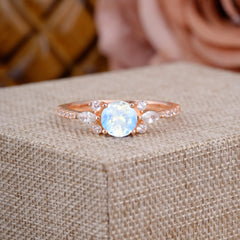 Round Cut Moonstone Cluster Engagement Ring 6-Prong Setting
