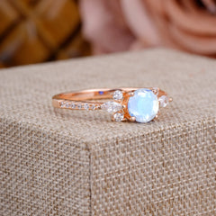 Round Cut Moonstone Cluster Engagement Ring 6-Prong Setting