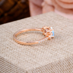 Round Cut Moonstone Cluster Engagement Ring 6-Prong Setting