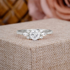 Round Cut Moissanite Cluster Engagement Ring Six Prong Setting