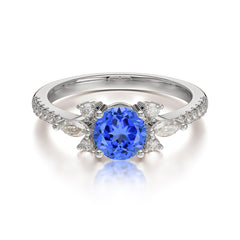 Round Cut Sapphire Cluster Engagement Ring 6-Prong Setting
