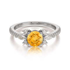 Round Cut Citrine Cluster Engagement Ring Six Prong Setting