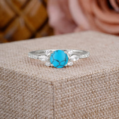 Round Cut Turquoise Cluster Engagement Ring 6-Prong Setting
